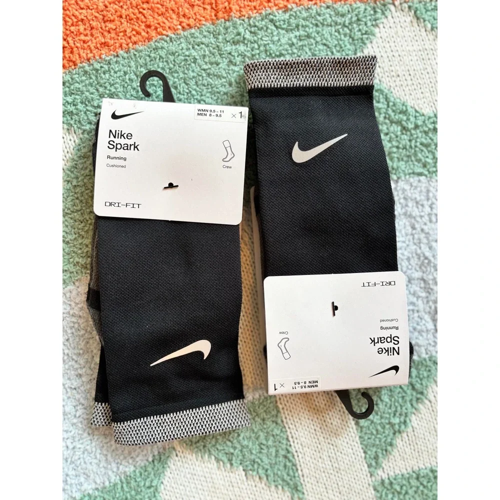 Nike Spark Cushioned Crew Running Socks Mens 8-9.5 WMN 9.5-11 Black‎ Dri-FIT